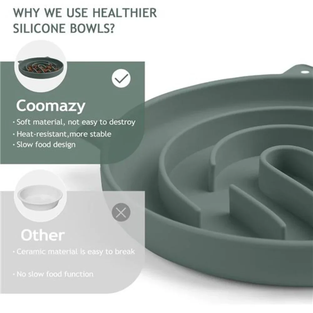 Coomazy Silicone Slow Feeder Dog Cat Bowls, Interactive Puzzle Toy for Pets